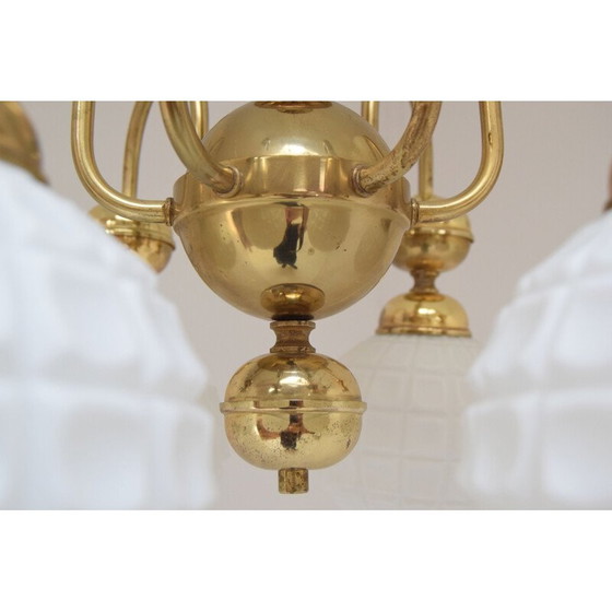 Image 1 of Vintage kroonluchter van glas en messing door Kamenicky Senov, Tsjecho-Slowakije 1960