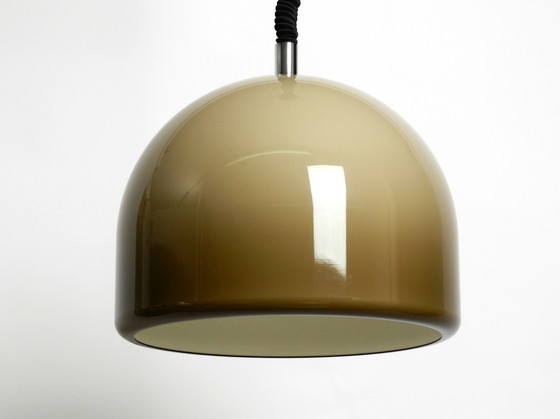 Image 1 of Prachtige hanglamp uit het ruimtetijdperk 1960 met bruine plastic lampenkap door personeel