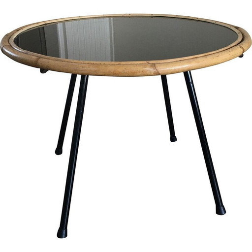 Vintage glazen en stalen salontafel van Rohé Noordwolde, 1950