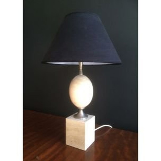 Image 1 of Franse vintage lamp in travertijn en chroom van Philippe Barbier, 1970