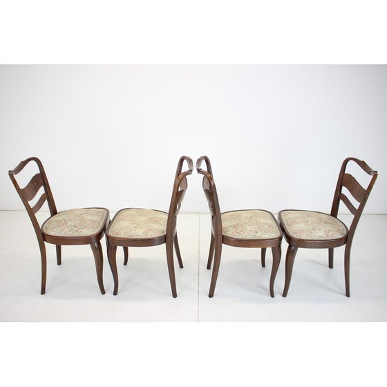Image 1 of Set van 4 vintage eetkamerstoelen van hout en stof, Tsjecho-Slowakije 1940