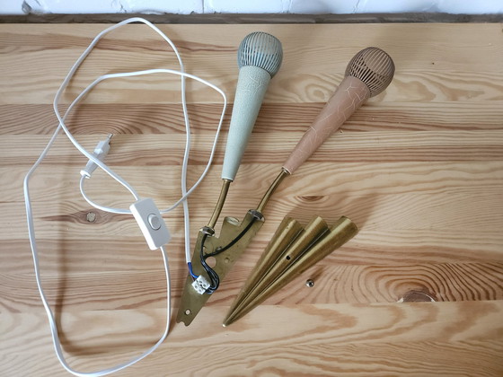 Image 1 of Vintage Messing Pastelkleurig Fifties Mcm Wandlampje