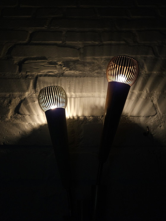 Image 1 of Vintage Messing Pastelkleurig Fifties Mcm Wandlampje