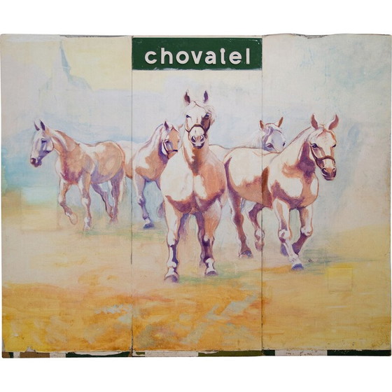 Image 1 of Vintage schilderij met paardenmotief, Tsjechoslowakije 1970