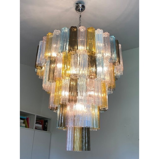 Moderne veelkleurige "Tronchi" kroonluchter van Murano-glas in Venini-stijl