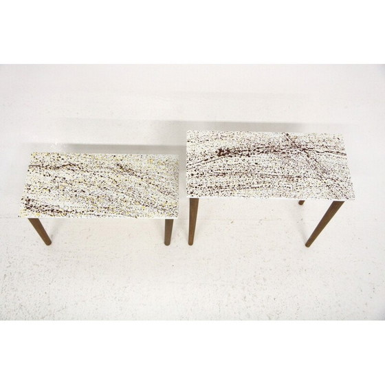 Image 1 of Paar vintage geëmailleerde bijzettafeltjes, Zweden 1970