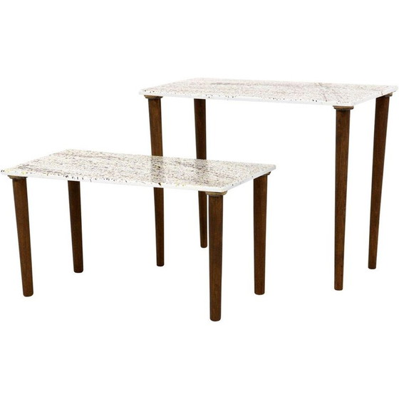 Image 1 of Paar vintage geëmailleerde bijzettafeltjes, Zweden 1970