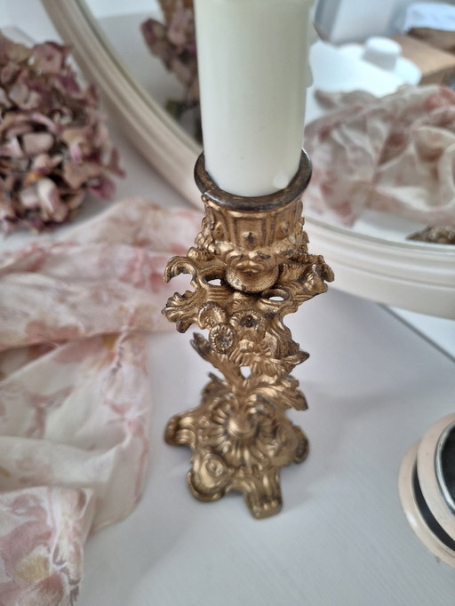 Vintage gouden metalen kaarshouder