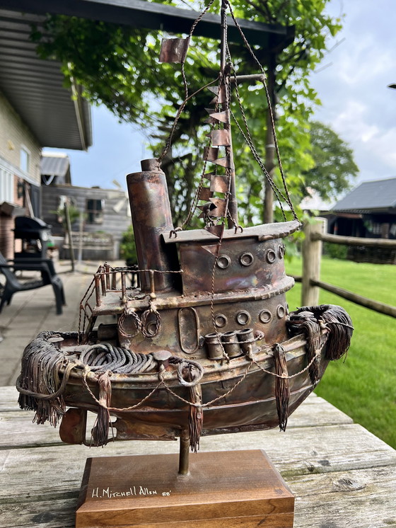 Image 1 of Vintage design Steampunk sculptuur Schip