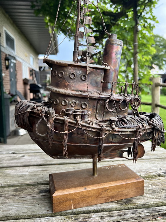 Image 1 of Vintage design Steampunk sculptuur Schip