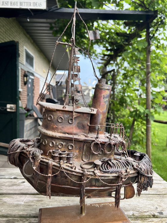 Image 1 of Vintage design Steampunk sculptuur Schip