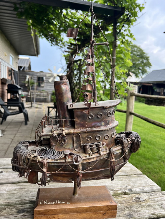 Image 1 of Vintage design Steampunk sculptuur Schip