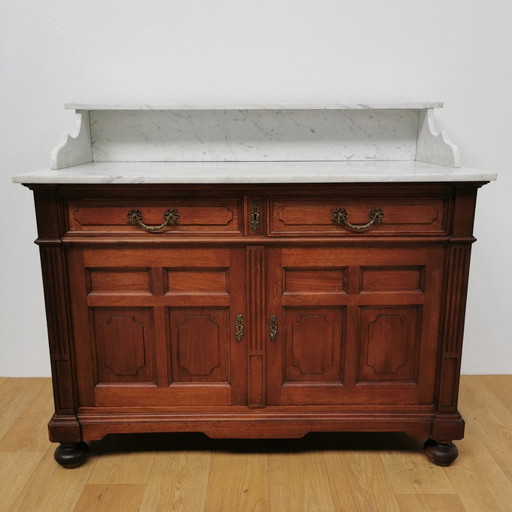 Vintage Dressoir Commode, Ladekast Badkamermeubel Met Marmer Blad. 