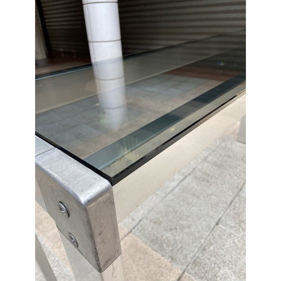 Image 1 of Vintage consoletafel in roestvrij staal en rookglas van Gae Aulenti, jaren 1970