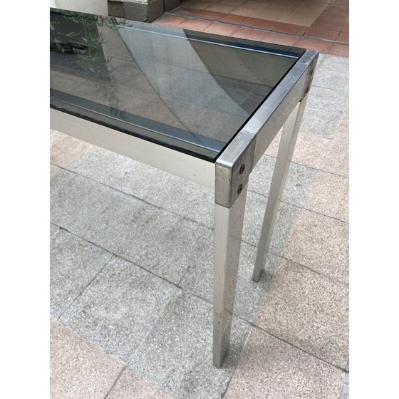 Image 1 of Vintage consoletafel in roestvrij staal en rookglas van Gae Aulenti, jaren 1970
