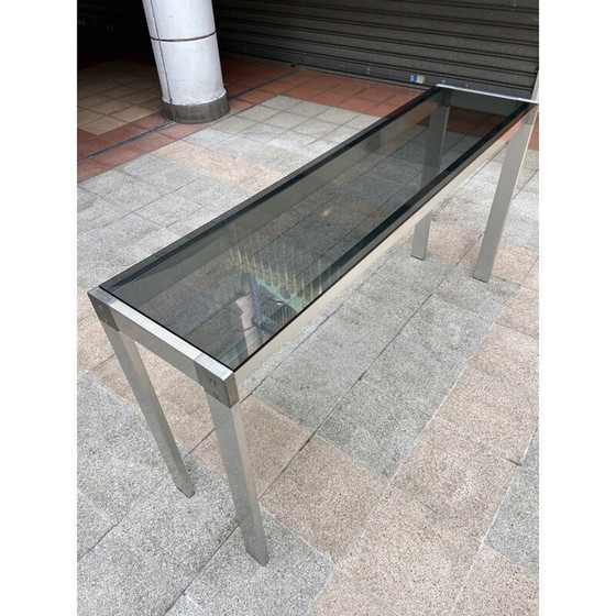 Image 1 of Vintage consoletafel in roestvrij staal en rookglas van Gae Aulenti, jaren 1970
