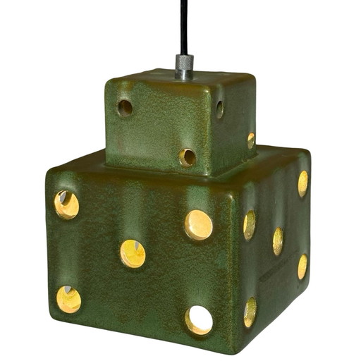 Vintage 70's Hanglamp - Keramiek - In de vorm van een dobbelsteen - Inclusief kap