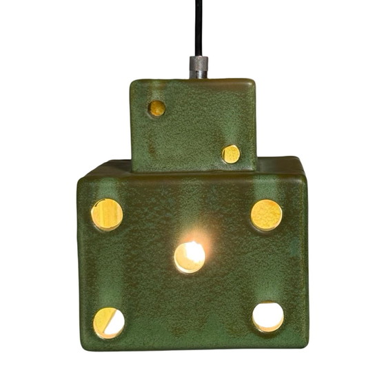 Image 1 of Vintage 70's Hanglamp - Keramiek - In de vorm van een dobbelsteen - Inclusief kap