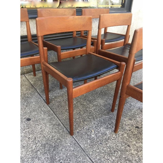 Image 1 of Set van 6 vintage leren en teakhouten stoelen Grete Jalk 1960
