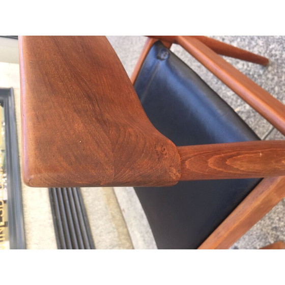 Image 1 of Set van 6 vintage leren en teakhouten stoelen Grete Jalk 1960