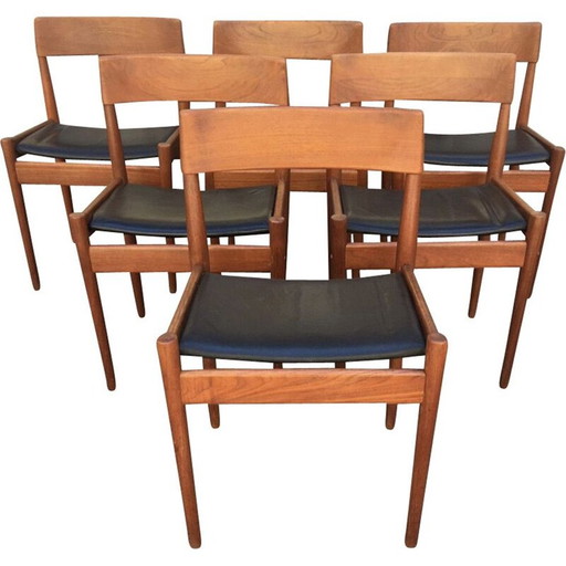 Set van 6 vintage leren en teakhouten stoelen Grete Jalk 1960