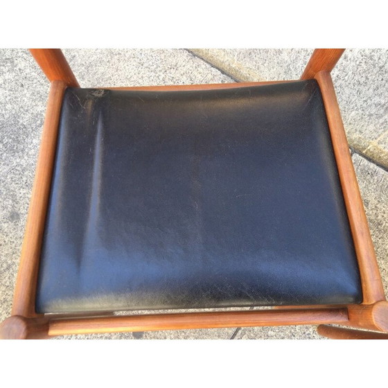 Image 1 of Set van 6 vintage leren en teakhouten stoelen Grete Jalk 1960