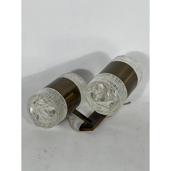 Image 1 of Vintage wandlamp in glas en gouden aluminium van Stilux Milano, Italië 1960