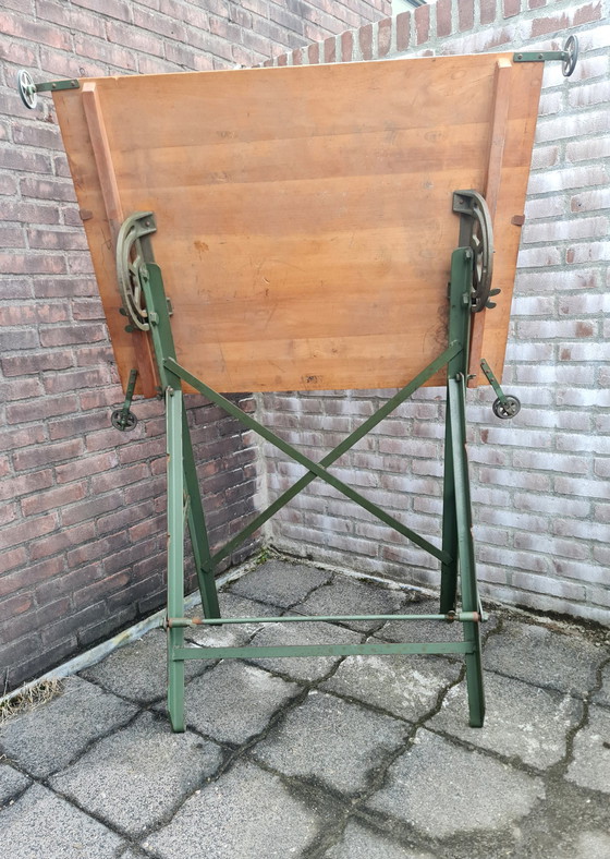 Image 1 of Tekentafel architecten tafel industrieel groen antiek