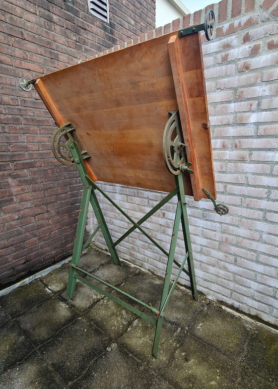 Image 1 of Tekentafel architecten tafel industrieel groen antiek