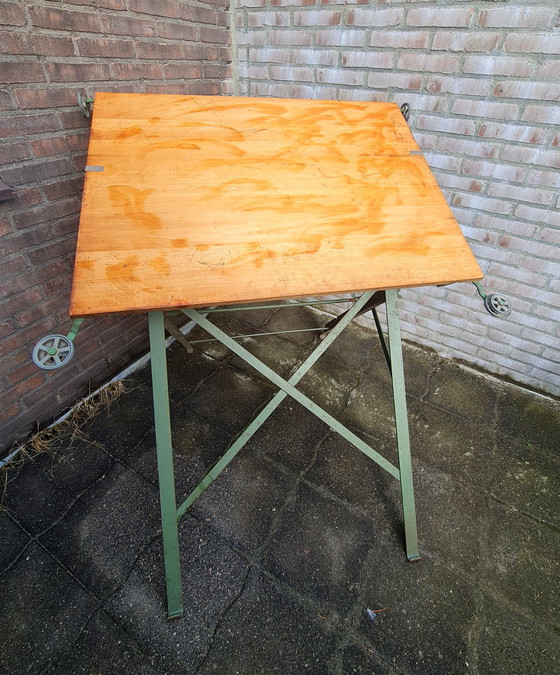 Image 1 of Tekentafel architecten tafel industrieel groen antiek