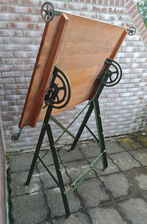 Image 1 of Tekentafel architecten tafel industrieel groen antiek