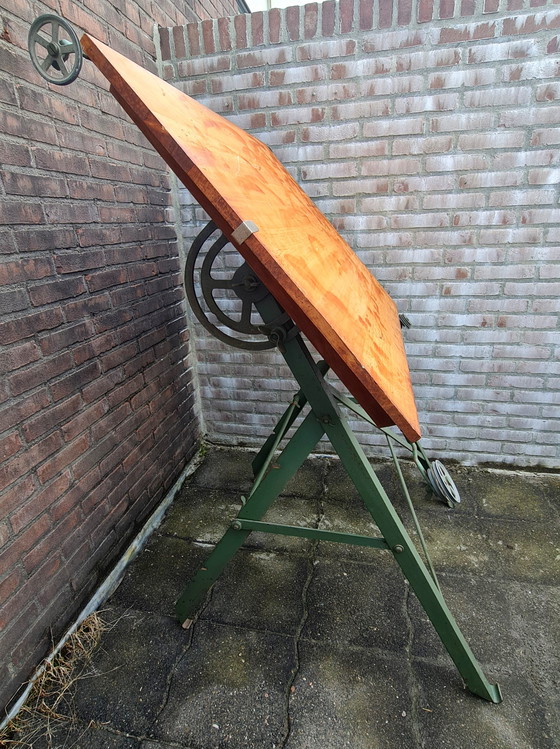 Image 1 of Tekentafel architecten tafel industrieel groen antiek