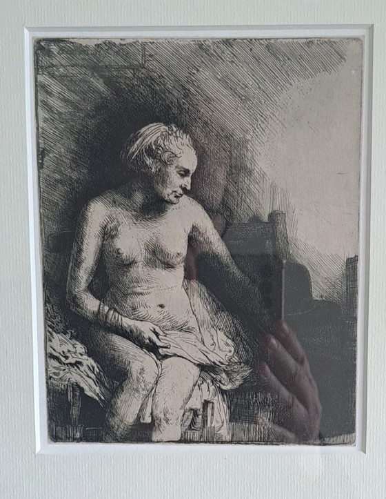 Image 1 of Rembrandt Ets Ingelijst, Na Het Bad