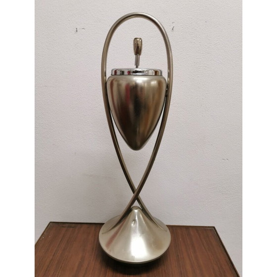 Image 1 of Oude gepolijste metalen vloerasbak met niet-kantelbare gietijzeren voet, 1970