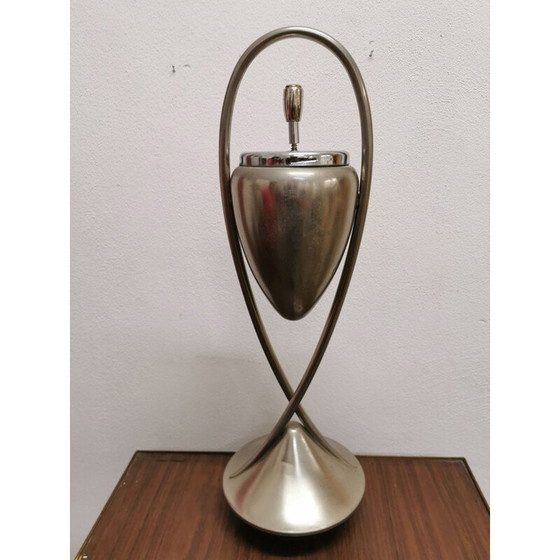 Image 1 of Oude gepolijste metalen vloerasbak met niet-kantelbare gietijzeren voet, 1970