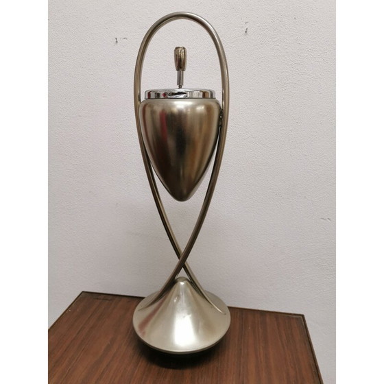 Image 1 of Oude gepolijste metalen vloerasbak met niet-kantelbare gietijzeren voet, 1970