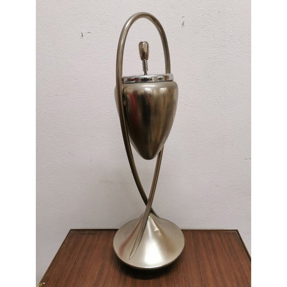 Image 1 of Oude gepolijste metalen vloerasbak met niet-kantelbare gietijzeren voet, 1970