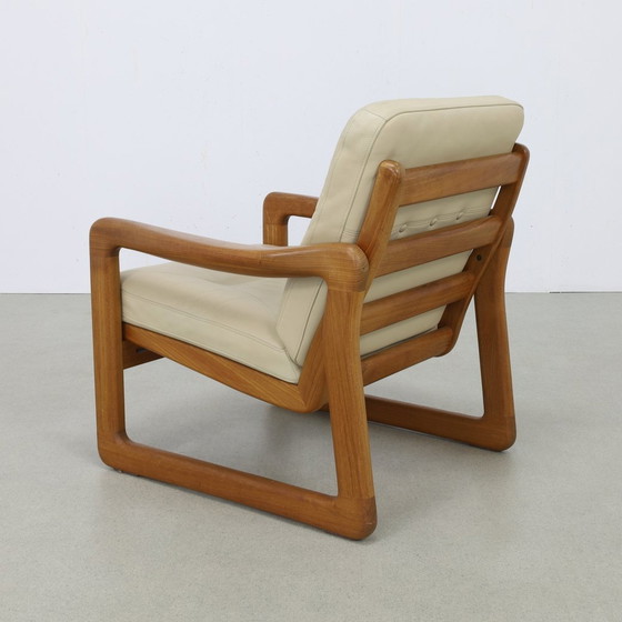 Image 1 of Fauteuil Leer & Teak + Hocker Poul Jeppesen Holstebro Denmark