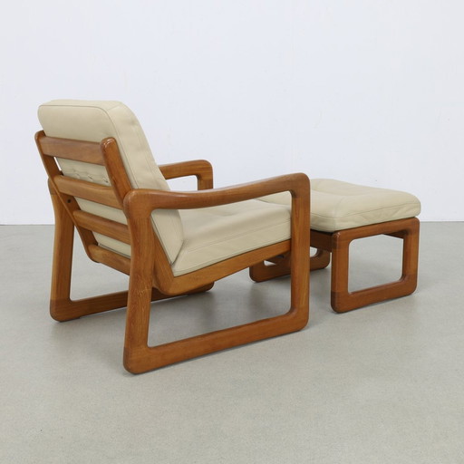 Fauteuil Leer & Teak + Hocker Poul Jeppesen Holstebro Denmark