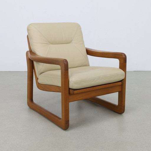 Fauteuil Leer & Teak + Hocker Poul Jeppesen Holstebro Denmark