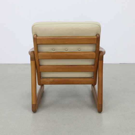 Image 1 of Fauteuil Leer & Teak + Hocker Poul Jeppesen Holstebro Denmark