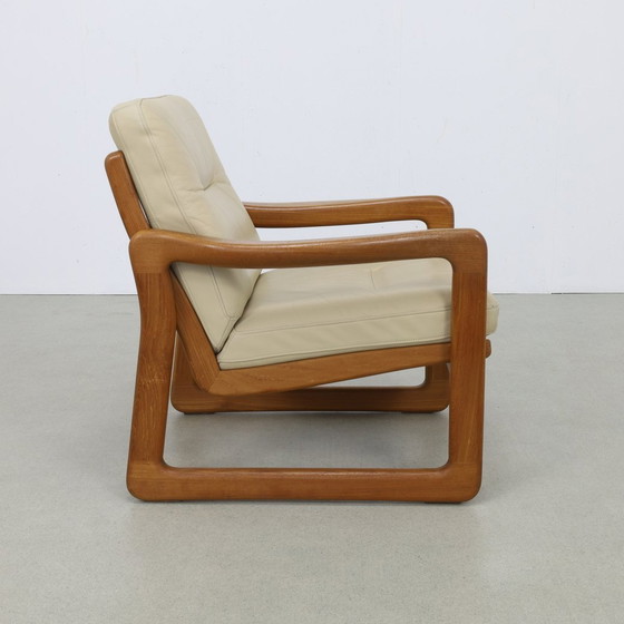 Image 1 of Fauteuil Leer & Teak + Hocker Poul Jeppesen Holstebro Denmark