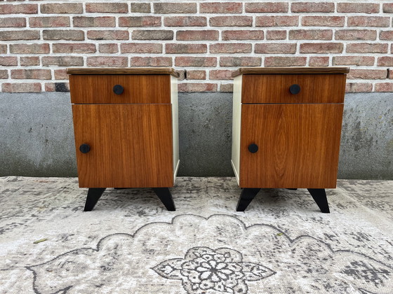 Image 1 of Twee Vintage Mid Century Nachtkastjes 