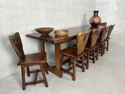 Vintage brutalist XL eettafel in eik (10 personen)