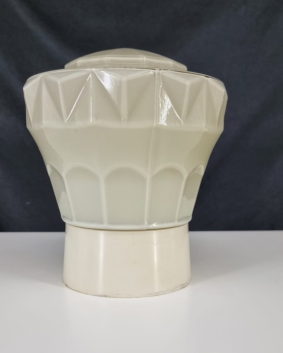 Image 1 of 1918 Thabur Vintage Creme Glazen Plafonniere Plafondlamp