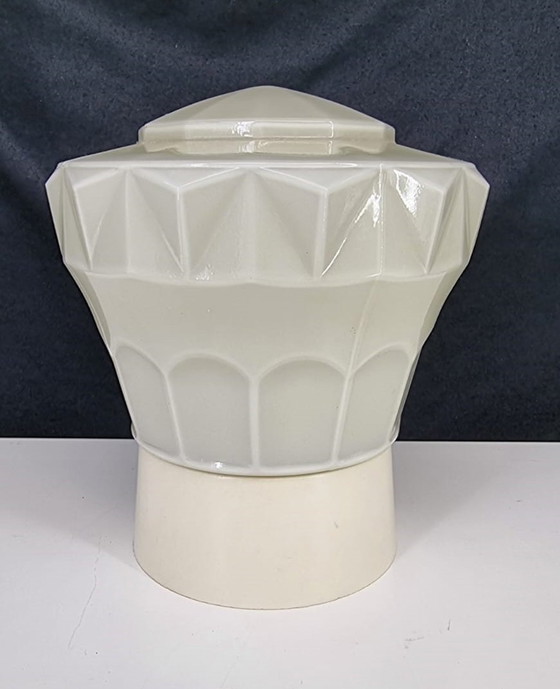 Image 1 of 1918 Thabur Vintage Creme Glazen Plafonniere Plafondlamp