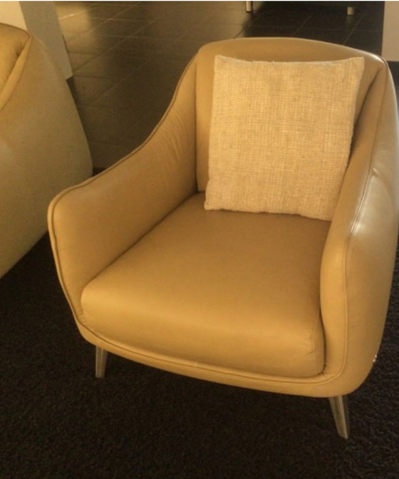 Image 1 of 2x Lederen Natuzzi Platea fauteuils