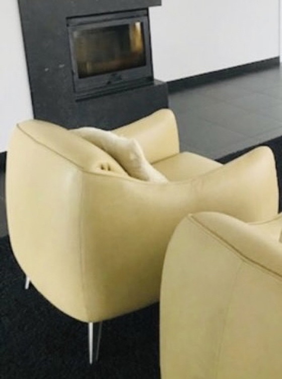 Image 1 of 2x Lederen Natuzzi Platea fauteuils