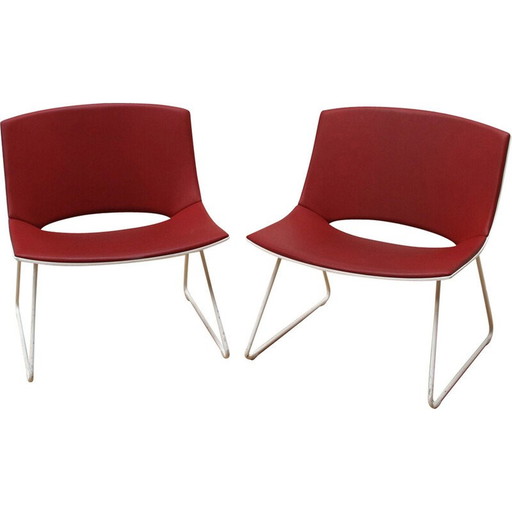 Paar vintage "Oh! , Enea" stoelen in wit getint metaal en kunststof van Enea