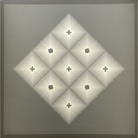 Image 1 of Vintage fotolithografie "Tribute to Vasarely" 13/15 door Jim Bird voor Poligrafa, Barcelona 1970